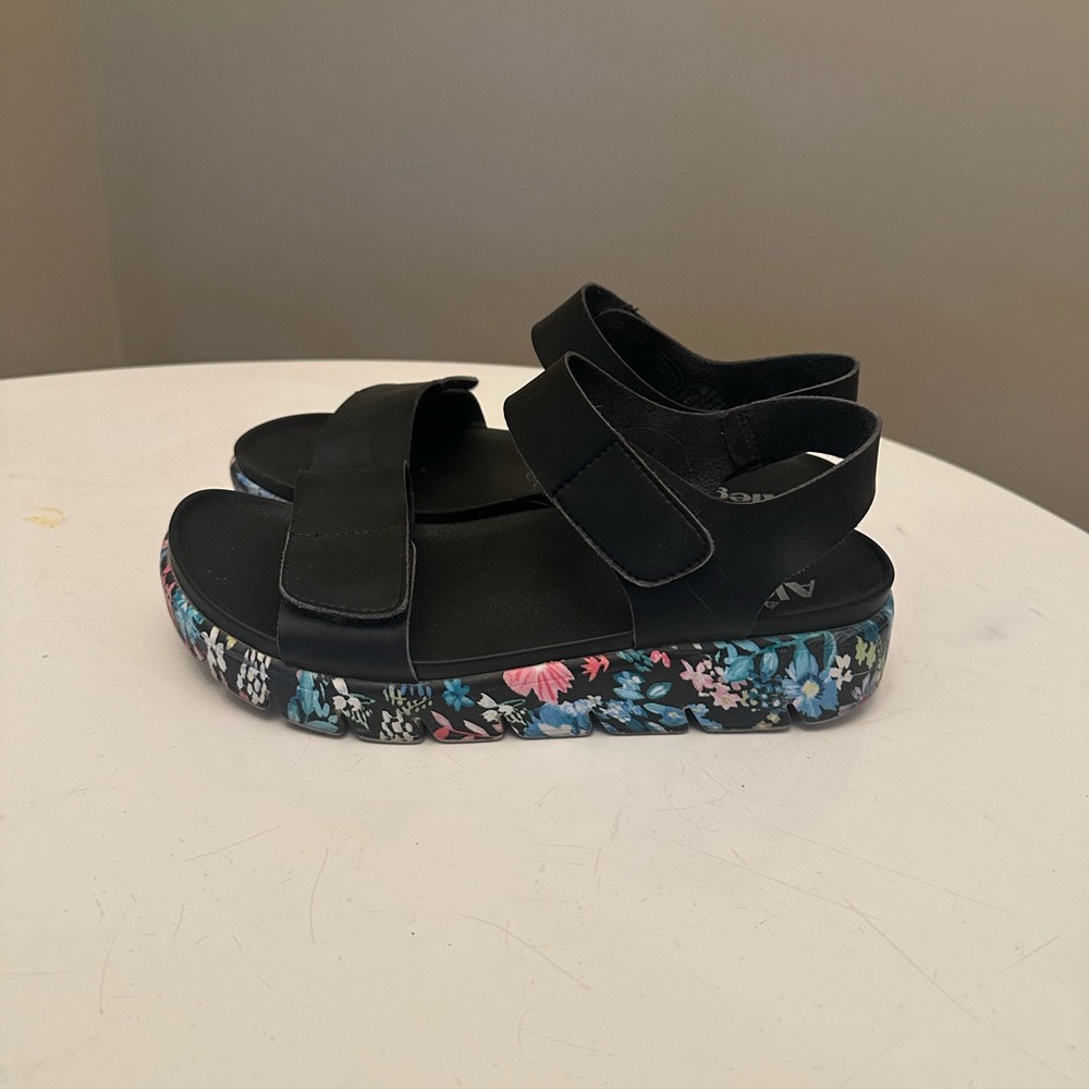 Alegria Black Sandals with Floral Pattern